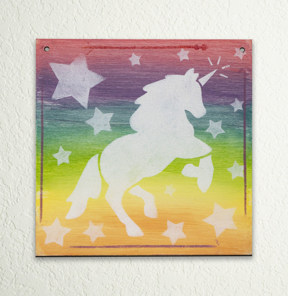 Unicorn and Stars DIY to go Kit | 6x6 Stencil and Board