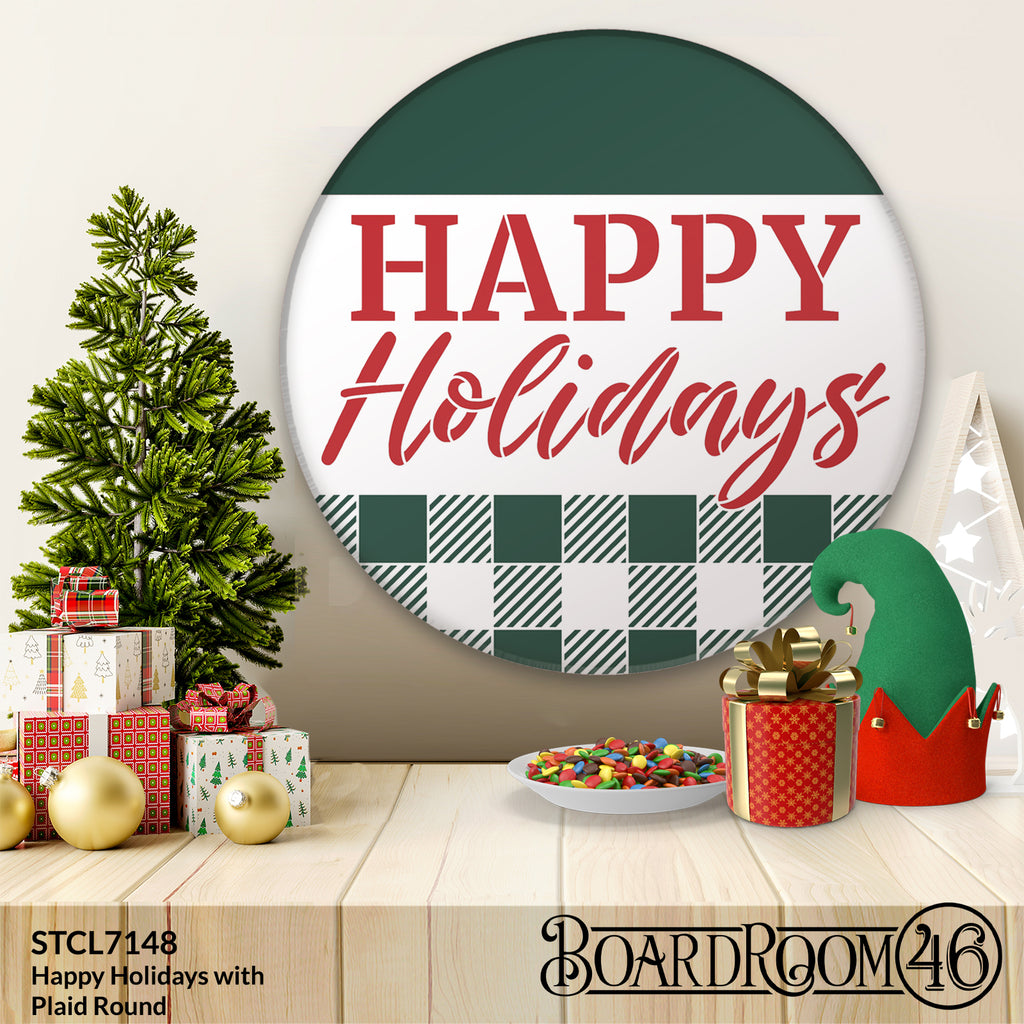 7148 HAPPY HOLIDAYS WITH PLAID ROUND