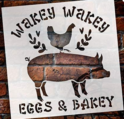 Wakey Eggs & Bakey | DIY Farmhouse Home Decor - Pig - Chicken | Craft & Paint Wood Sign | Laurel Heart | Kitchen | 12x12