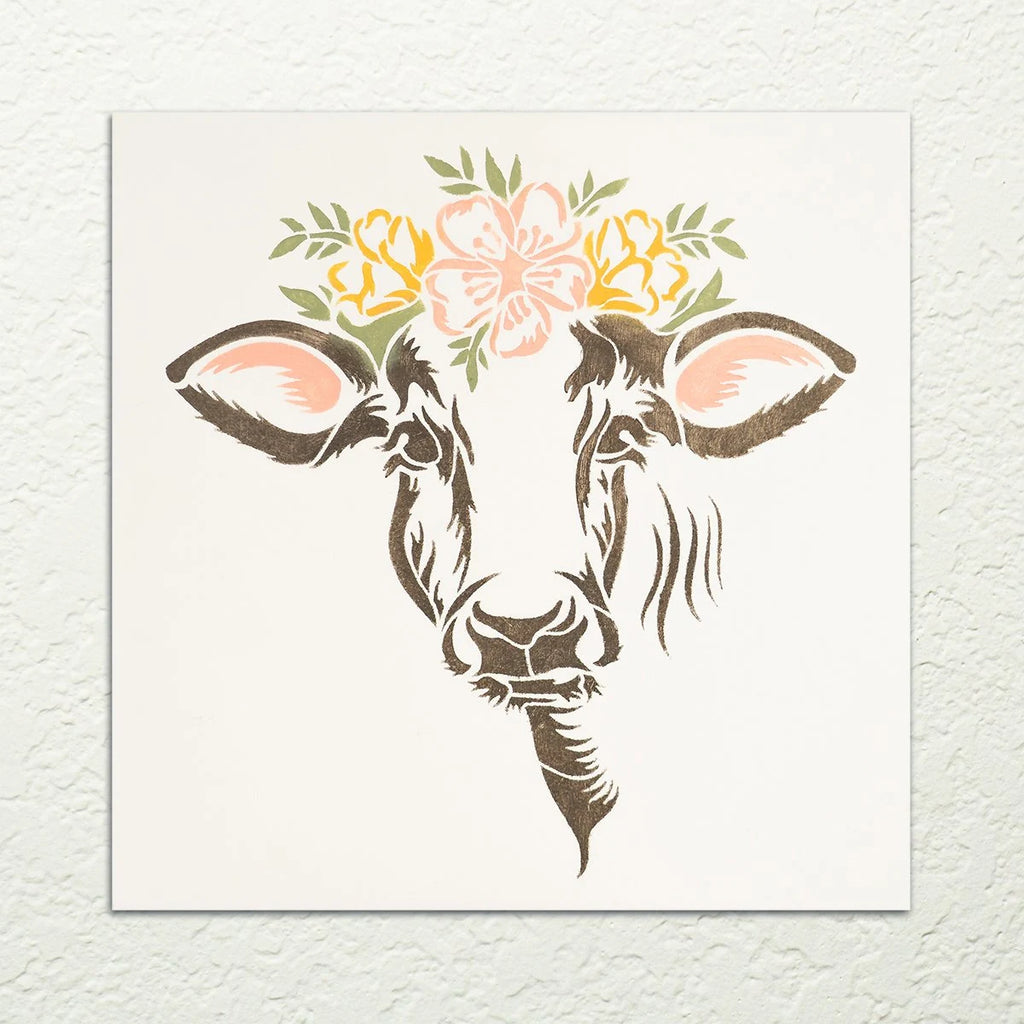 BRWS5591_3 Cow head with Flowers 15x15