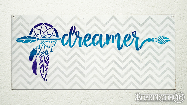 Dreamer with Feathers, Arrow and Dreamcatcher DIY to go Kit | 12x5.5 Stencil and Board