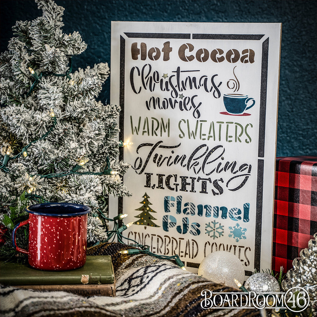 BRWS5166 Hot Cocoa Christmas Words 18x13
