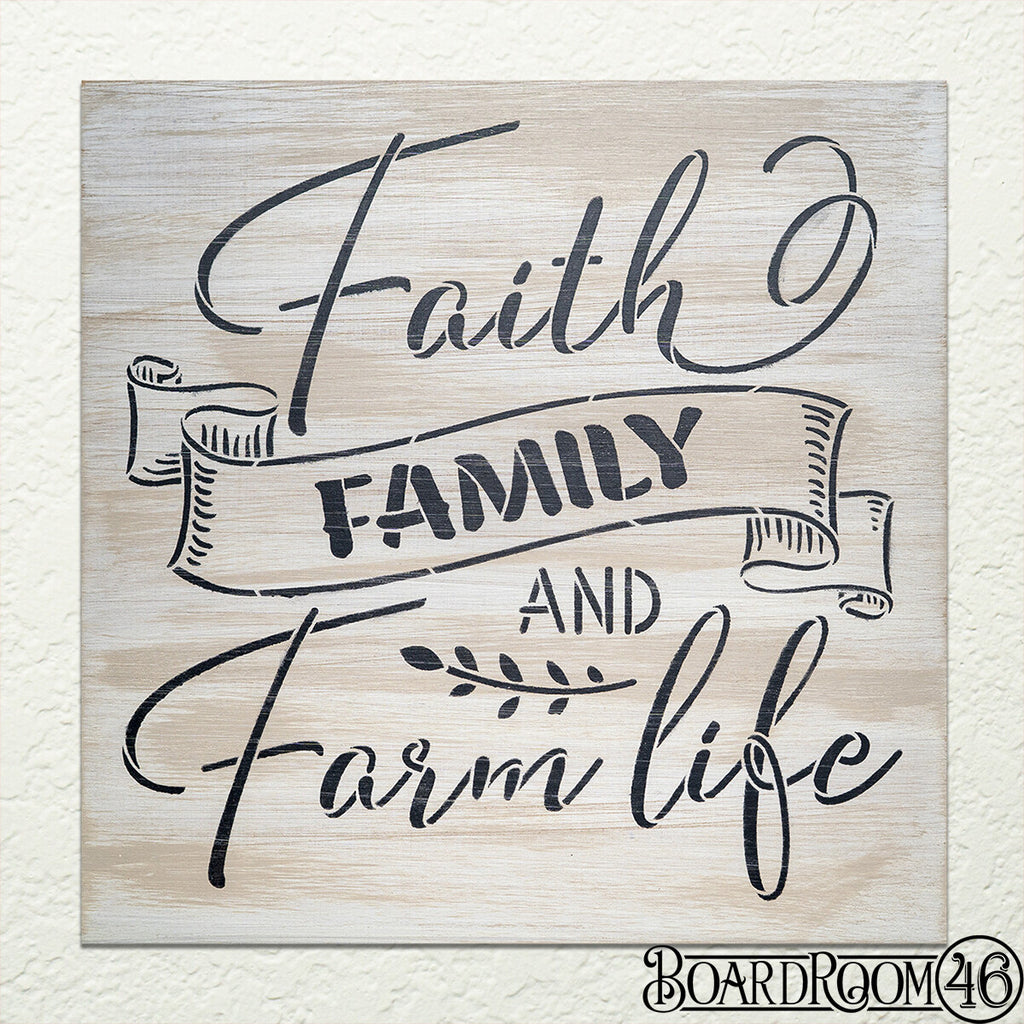 BRWS5299 Faith Family Farm Life l 12x12 Stencil and Board