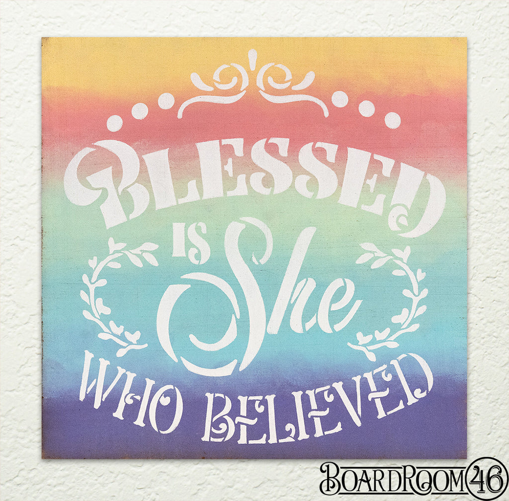 Blessed is She Who Believed DIY to go Kit | 9x9 Stencil and Board