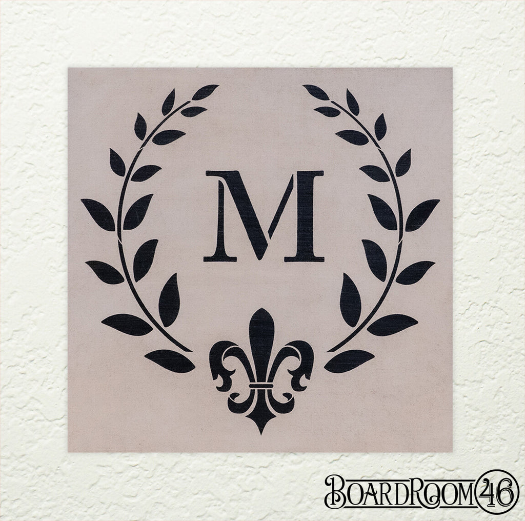 Laurel Fleur with Personalized Monogram DIY to go Kit | 12x12 Stencil and Board