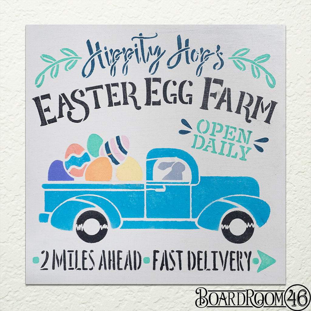 Hippity Hops Easter Egg Farm DIY to go Kit | 9x9 Size Stencil and Board