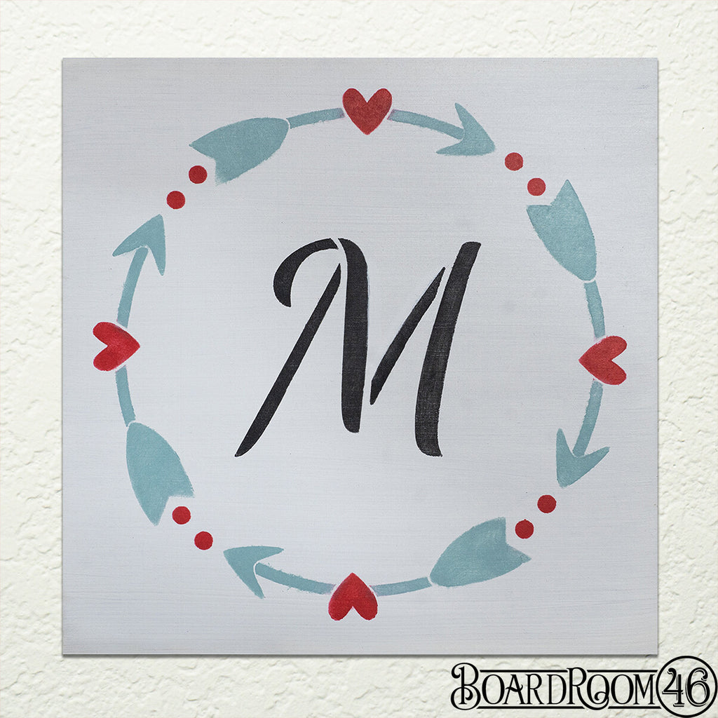 Monogram with Hearts and Arrows - Personalized DIY to go Kit | 9x9 Size Stencil and Board
