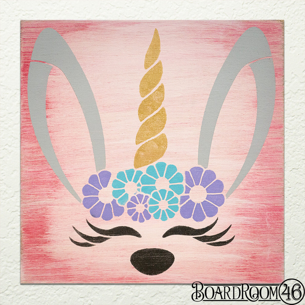 Easter Bunny Unicorn Sign Name DIY to go Kit | 8x8 Stencil and Board
