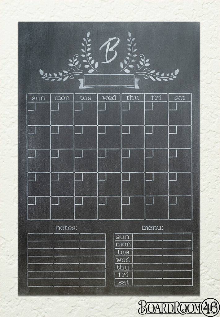BRWS5797 Farmhouse Monogram Chalk Calendar l 24x16