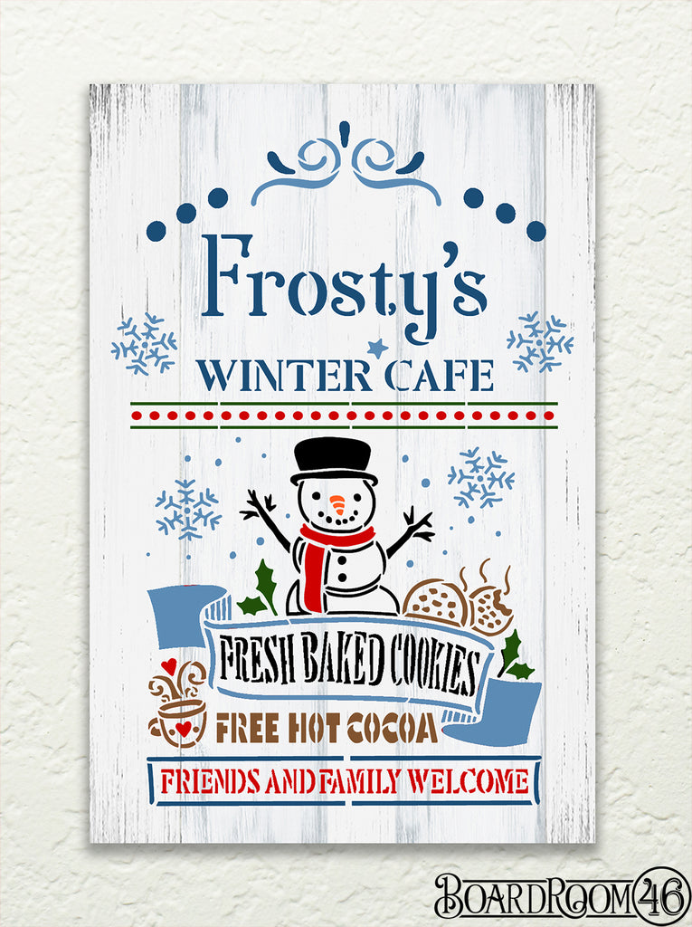 BRWS5883 Frosty's Winter Café & Personalized l 24x16