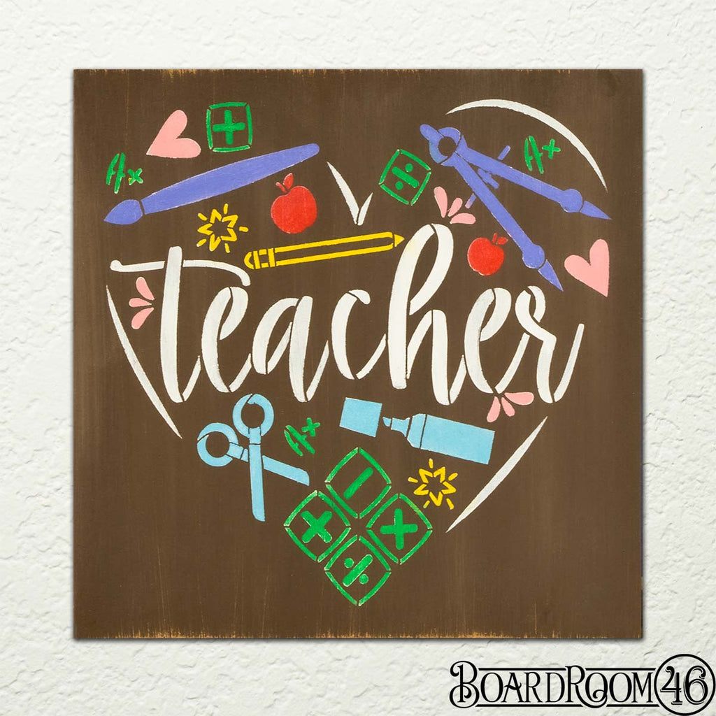 Teacher with Supplies Heart to go Kit | 9x9 Stencil and Board