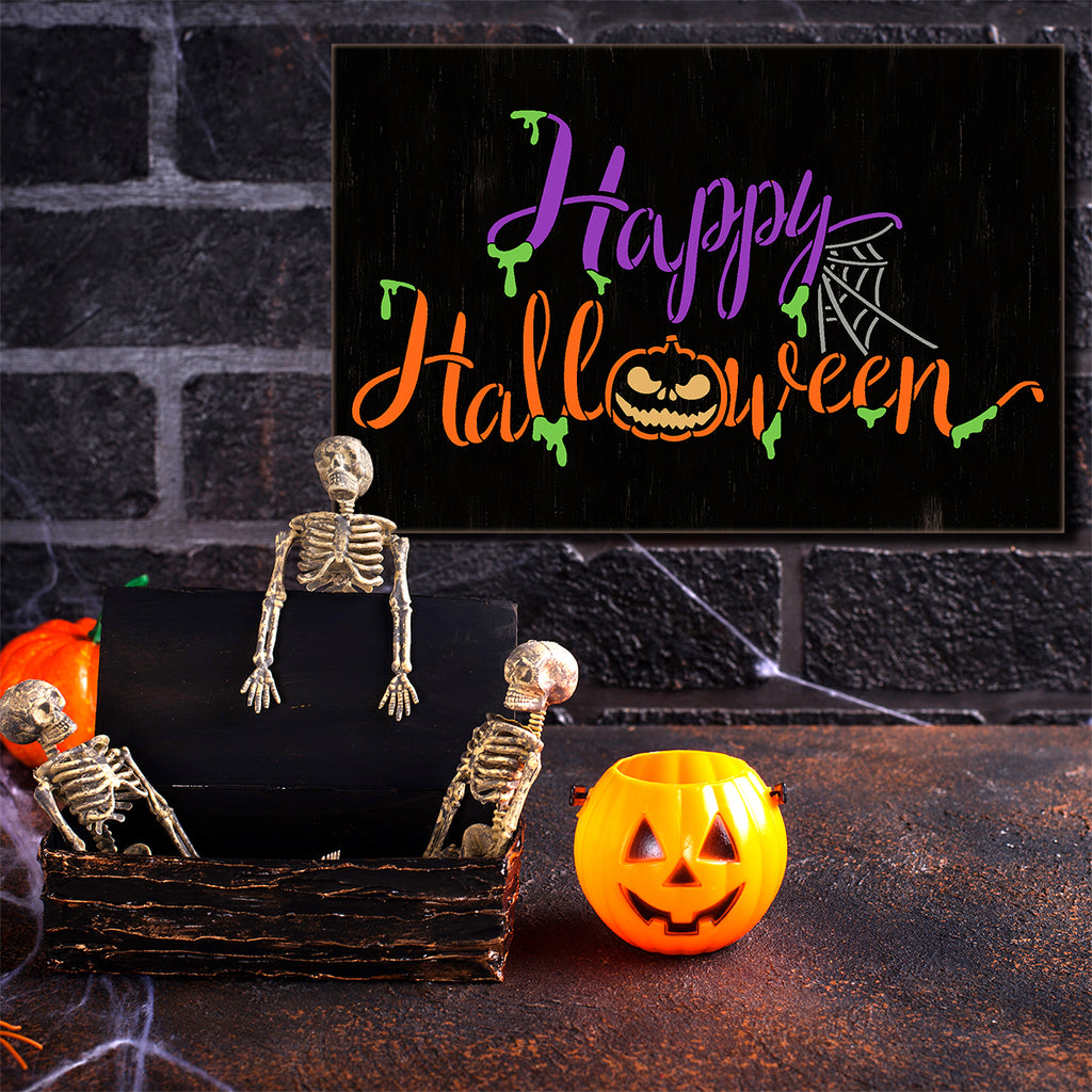 BRWS6480 Script Happy Halloween with Jack-o'-lantern 24x16