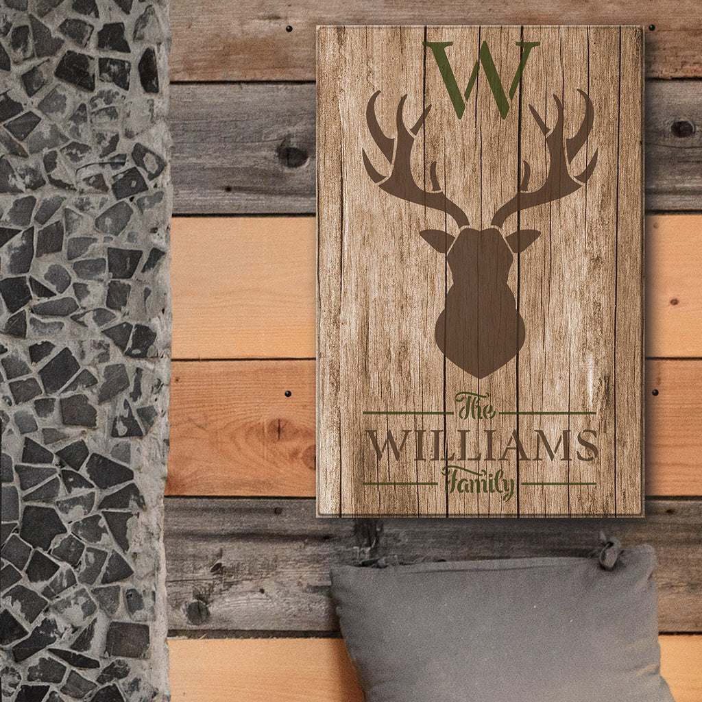 BRWS6502 Personalized Deer Head with Family Name 16x24