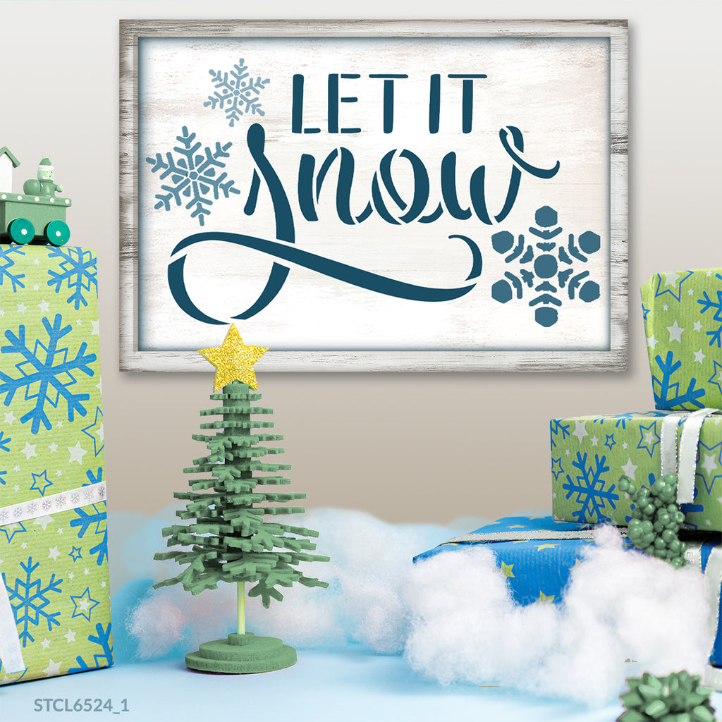 BRWS6524 Let Is Snow with Snowflakes 18 x 13