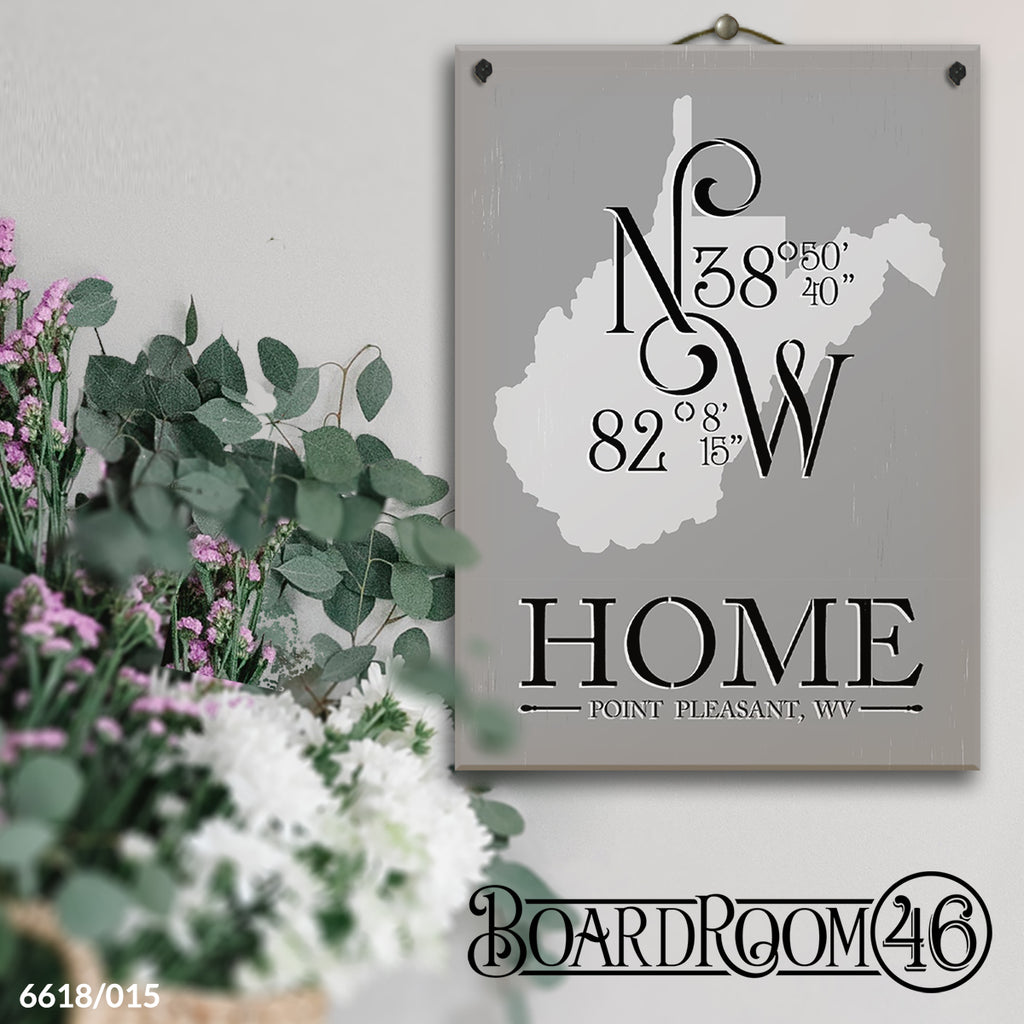 BRWS085 Personalized Home with State & Coordinates 18x13