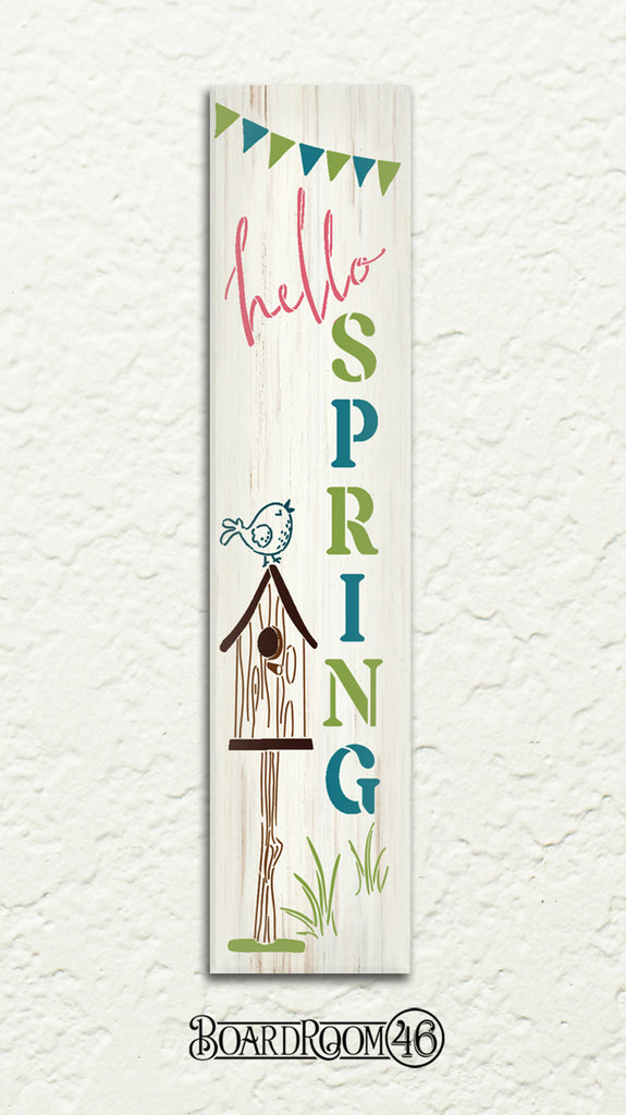 BRTS6190 4 ft Hello Spring with Birdhouse Porch Sign