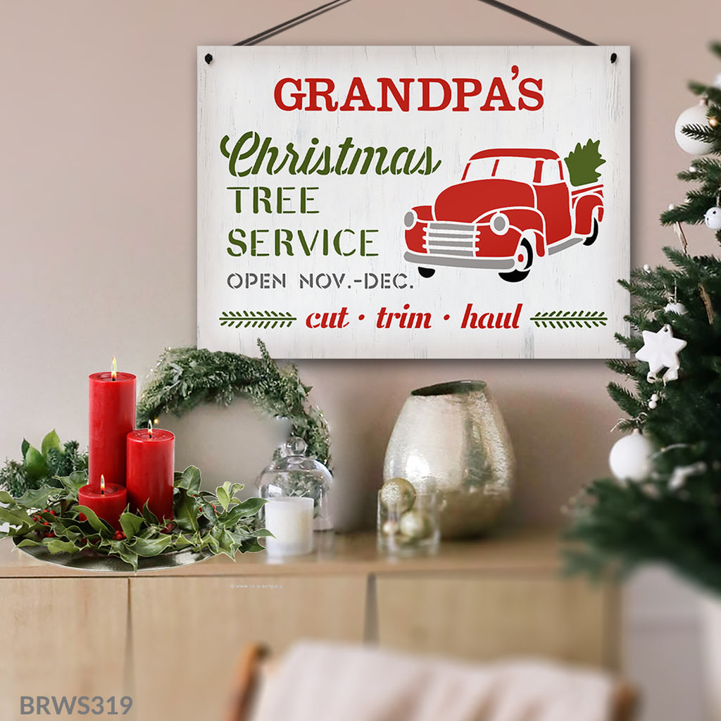 BRWS6602 Personalized Christmas Tree Service Truck 18x13