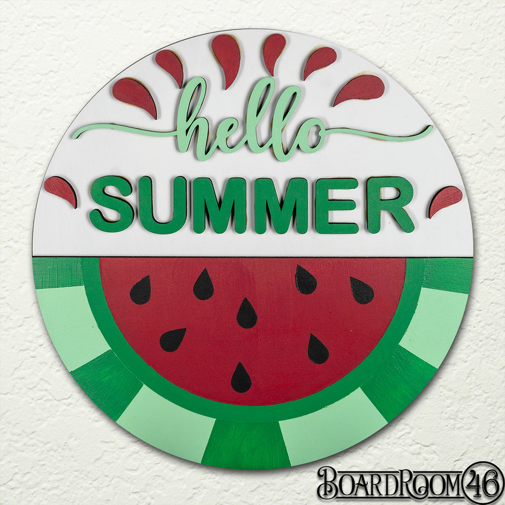 Hello Summer Watermelon 3D Stacked Sign 15 " Round