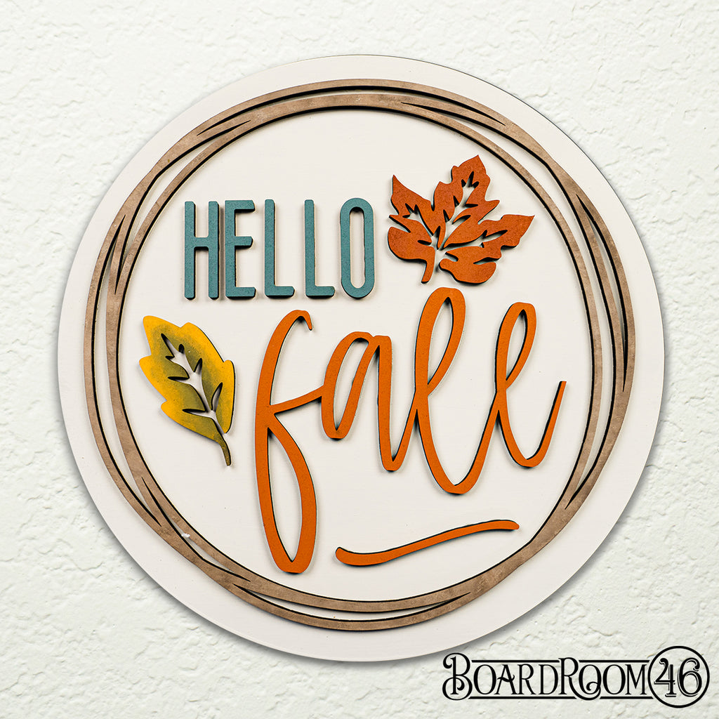 Hello Fall 3D Stacked Sign 15" Round