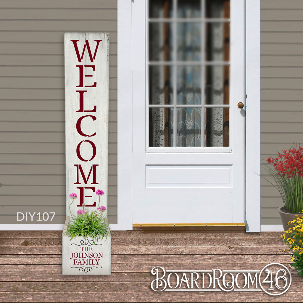 DIY107 PERSONALIZED Welcome - Family with Flourish Tall Porch Planter
