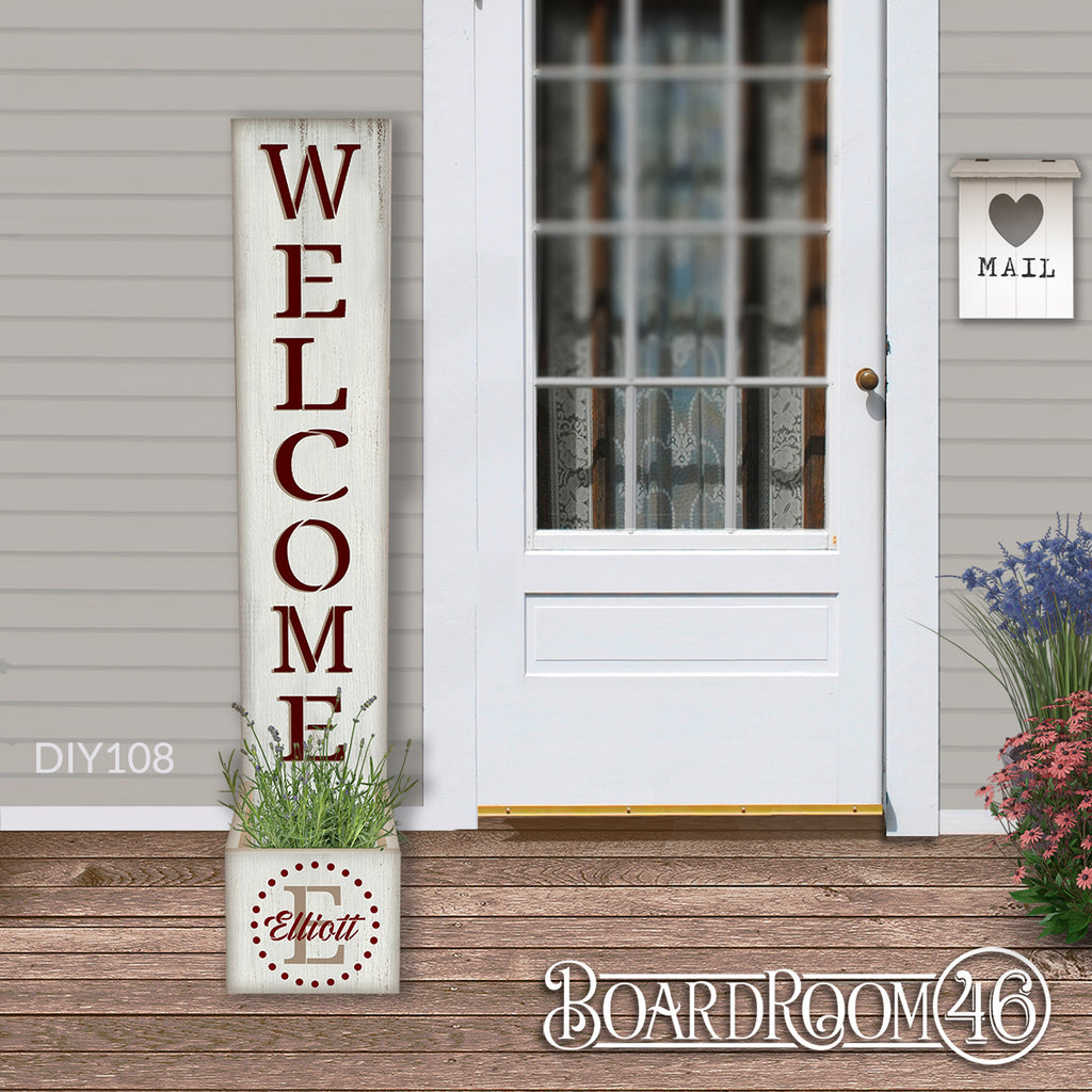 DIY108 PERSONALIZED Welcome Family Monogram Tall Porch Planter