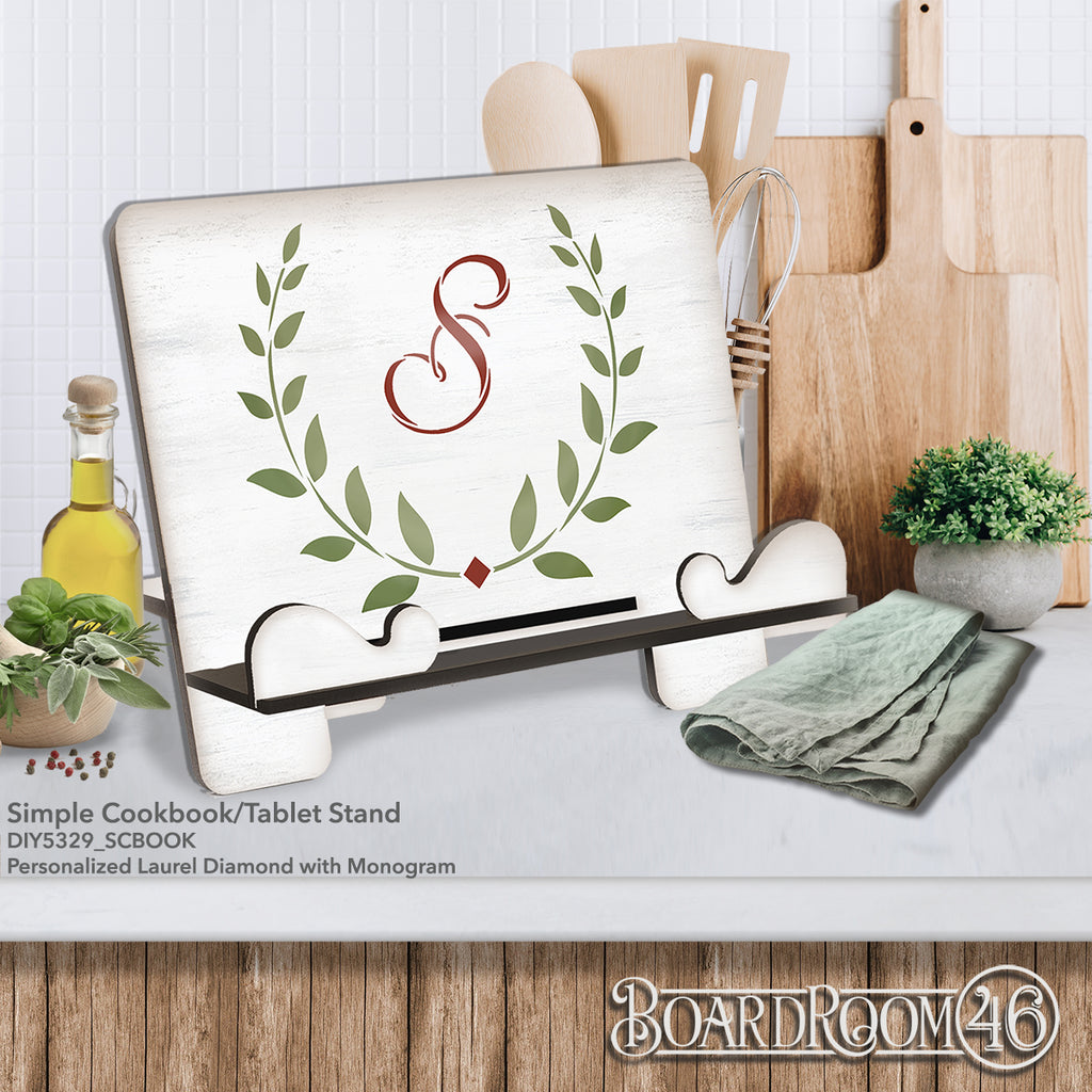 DIY5329 PERSONALIZED Laurel Diamond with Monogram Cookbook Stand