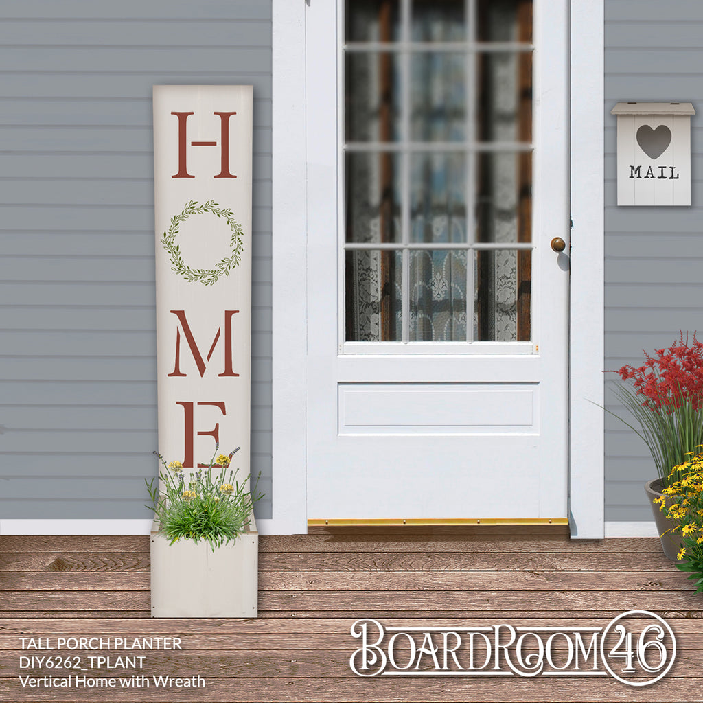 DIY6262 Vertical Home with Wreath Tall Porch Planter