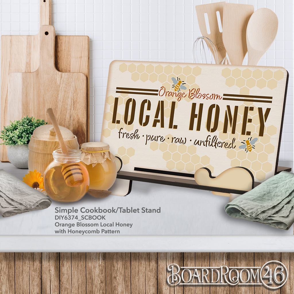 DIY6374 Orange Blossom Local Honey with Honeycomb Pattern Cookbook Stand