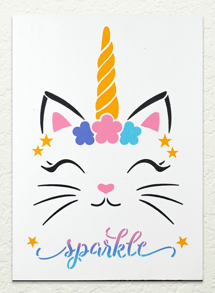Sparkle Unicorn Cat DIY to go Kit | 8x12 Stencil and Board
