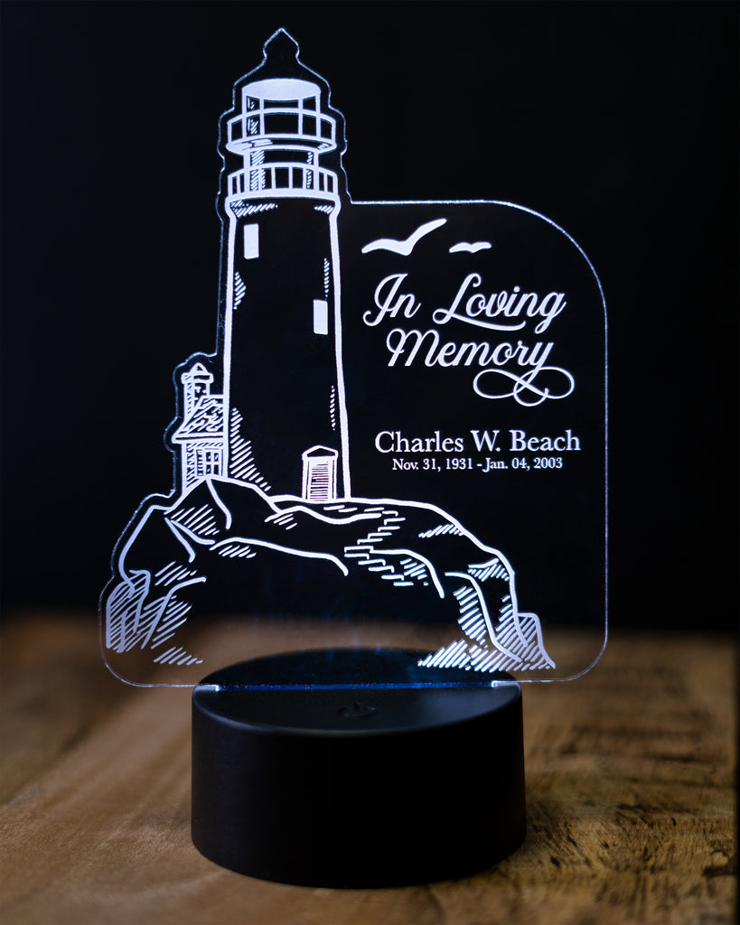 LPAG017 Lighthouse "In Loving Memory" Acrylic Light Up Sign with LED Base