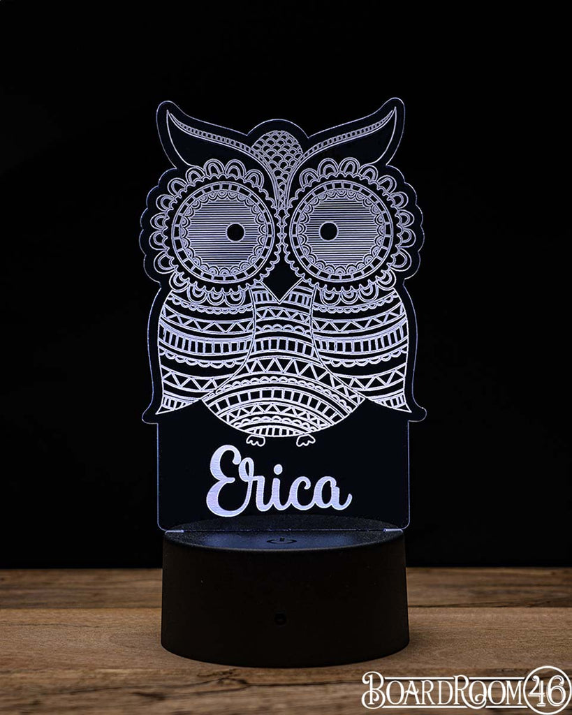LPAG035 Doodle Owl Acrylic Light Up Sign with LED Base Night Light