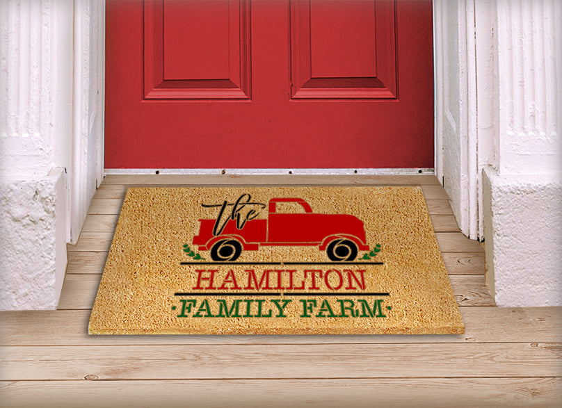 BRWS5521 Family Farm Truck Personalized Doormat