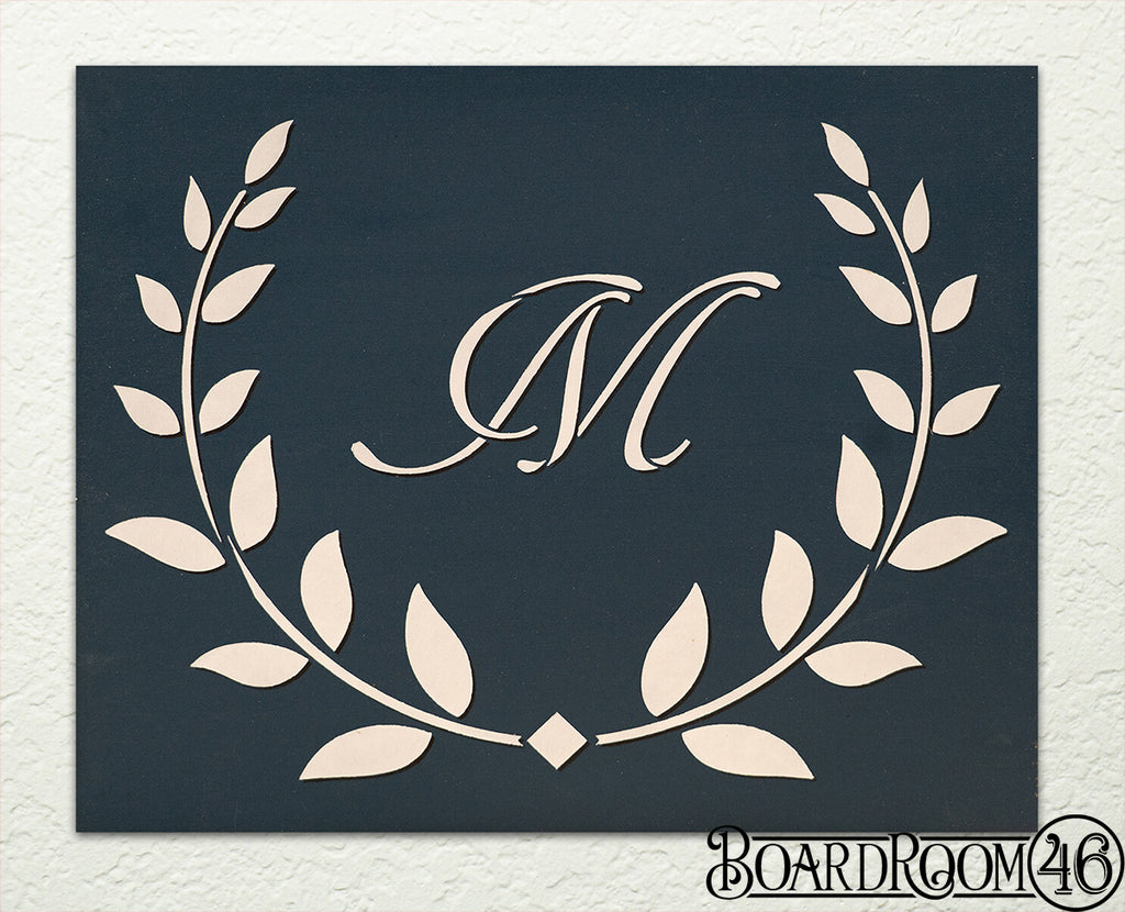 Laurel Diamond Wreath with Personalized Monogram DIY to go Kit | 12x12 Stencil and Board