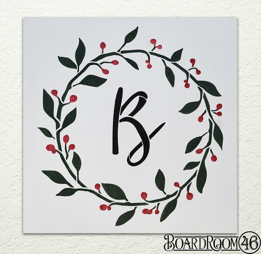 Leaf and Berry with Personalized Monogram DIY to go Kit | 12x12 Stencil and Board