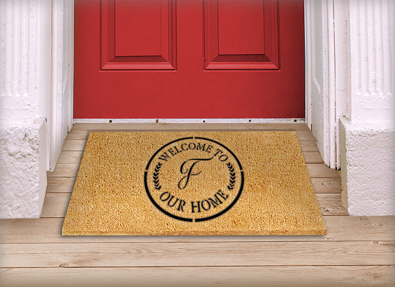 BRWS5518 Welcome To our Home Circle w/ Monogram Doormat