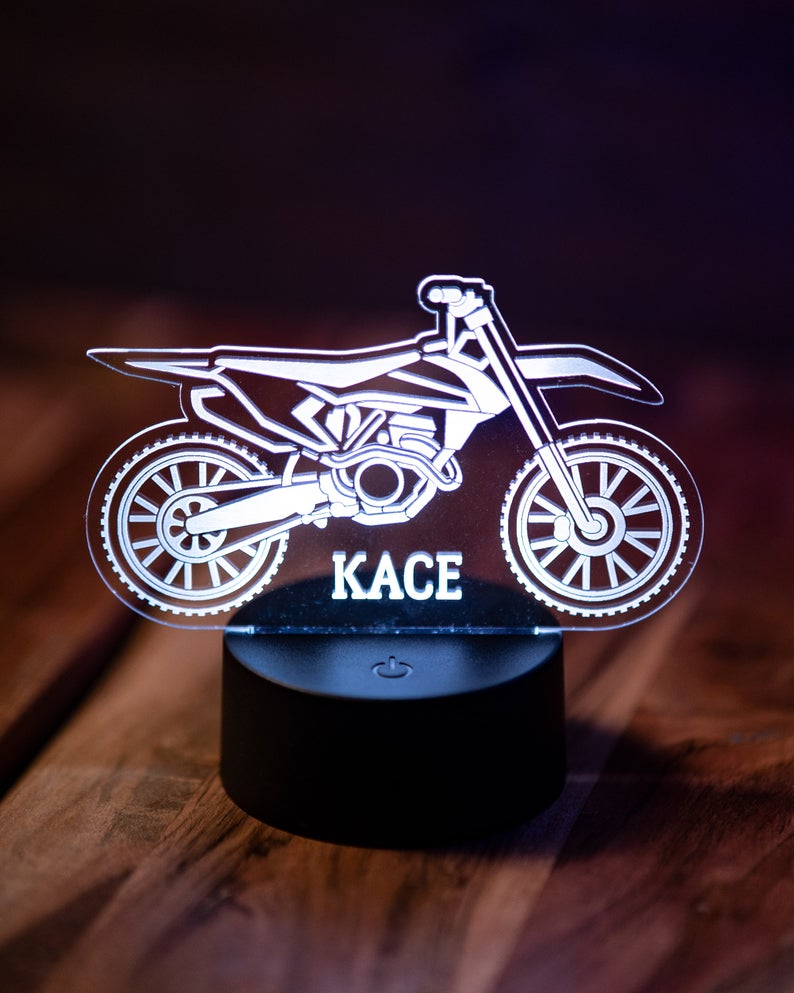 LPAG010 Personalized Dirt Bike Acrylic Light Up Sign with LED Base, Night Light