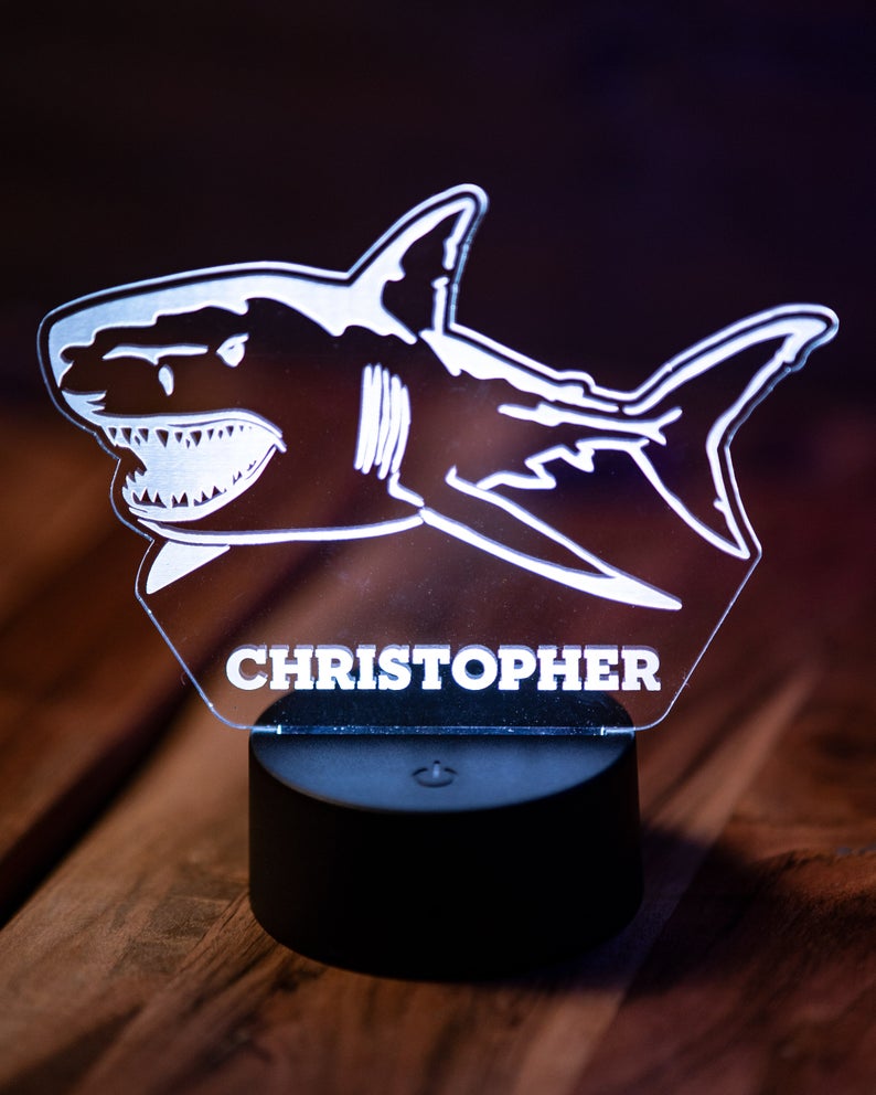 LPAG011 Personalized Shark Acrylic Light Up Sign with LED Base, Night Light