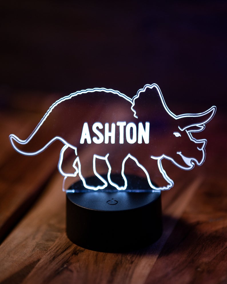LPAG005 Personalized Triceratops Acrylic Light Up Sign with LED Base