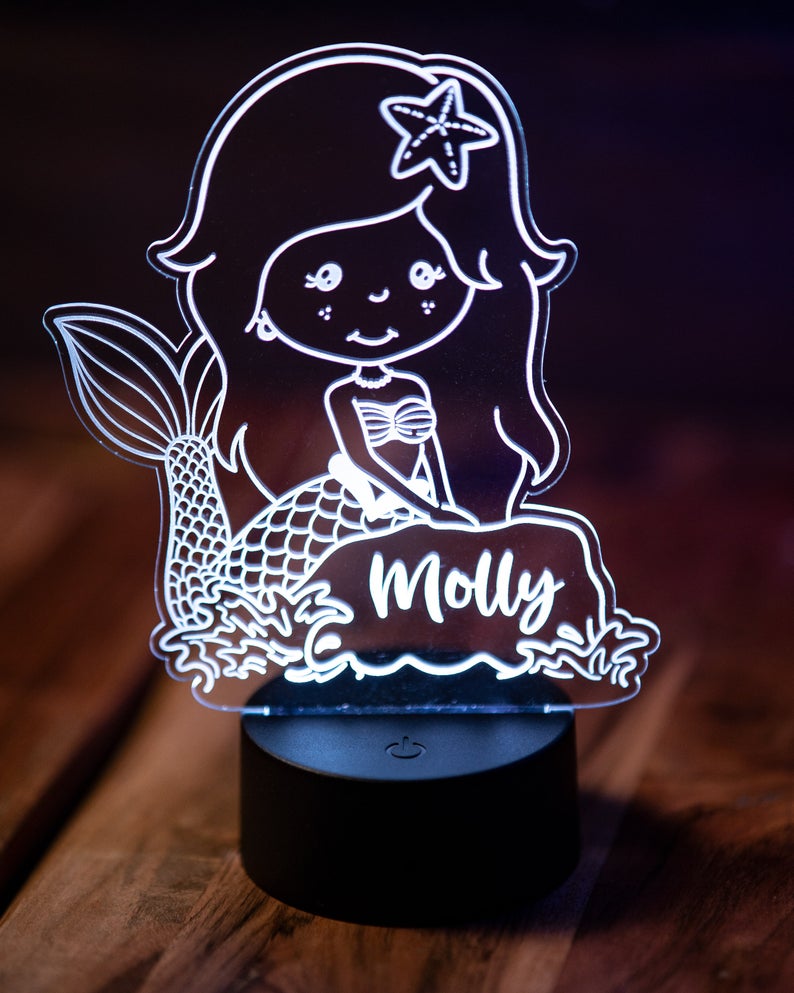 LPAG012 Personalized Mermaid Acrylic Light Up Sign with LED Base, Night Light