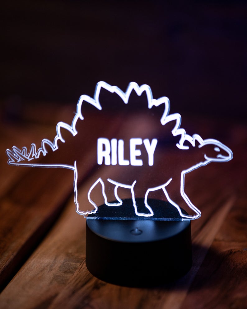 LPAG006 Personalized Stegosaurus Acrylic Light Up Sign with LED Base