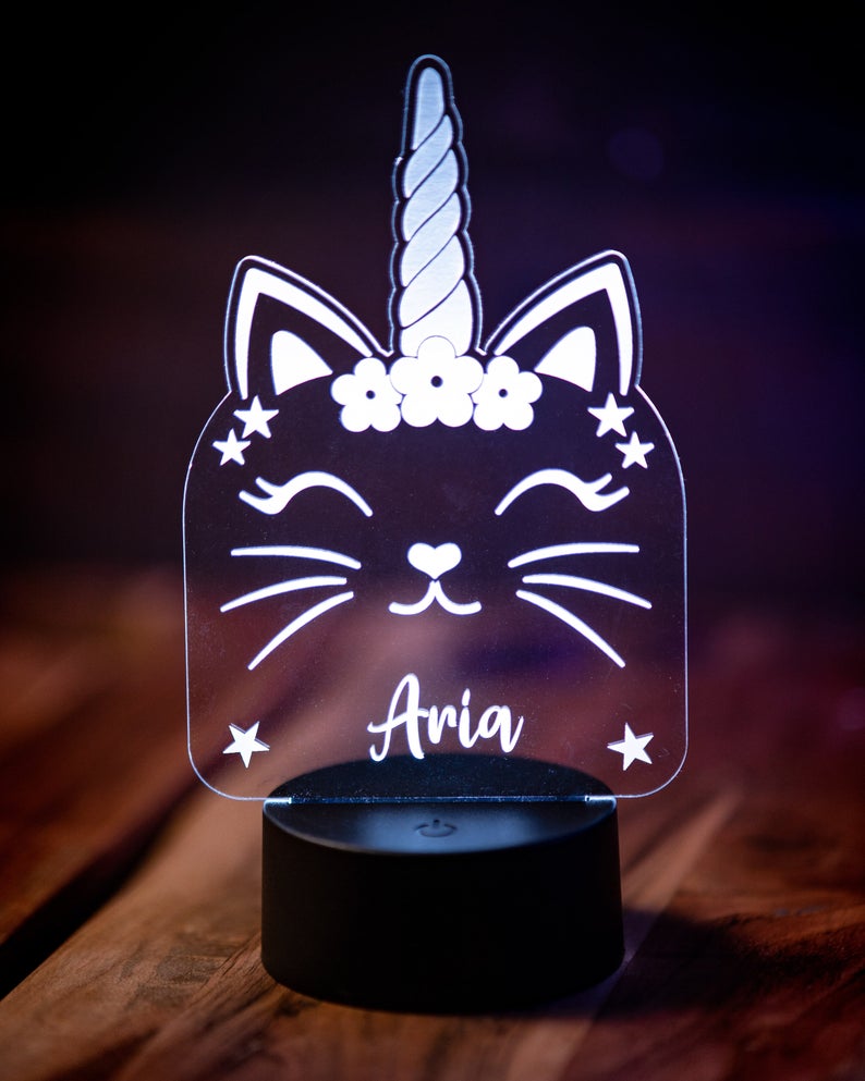 LPAG015 Personalized Uni-Cat Acrylic Light Up Sign with LED Base, Night Light